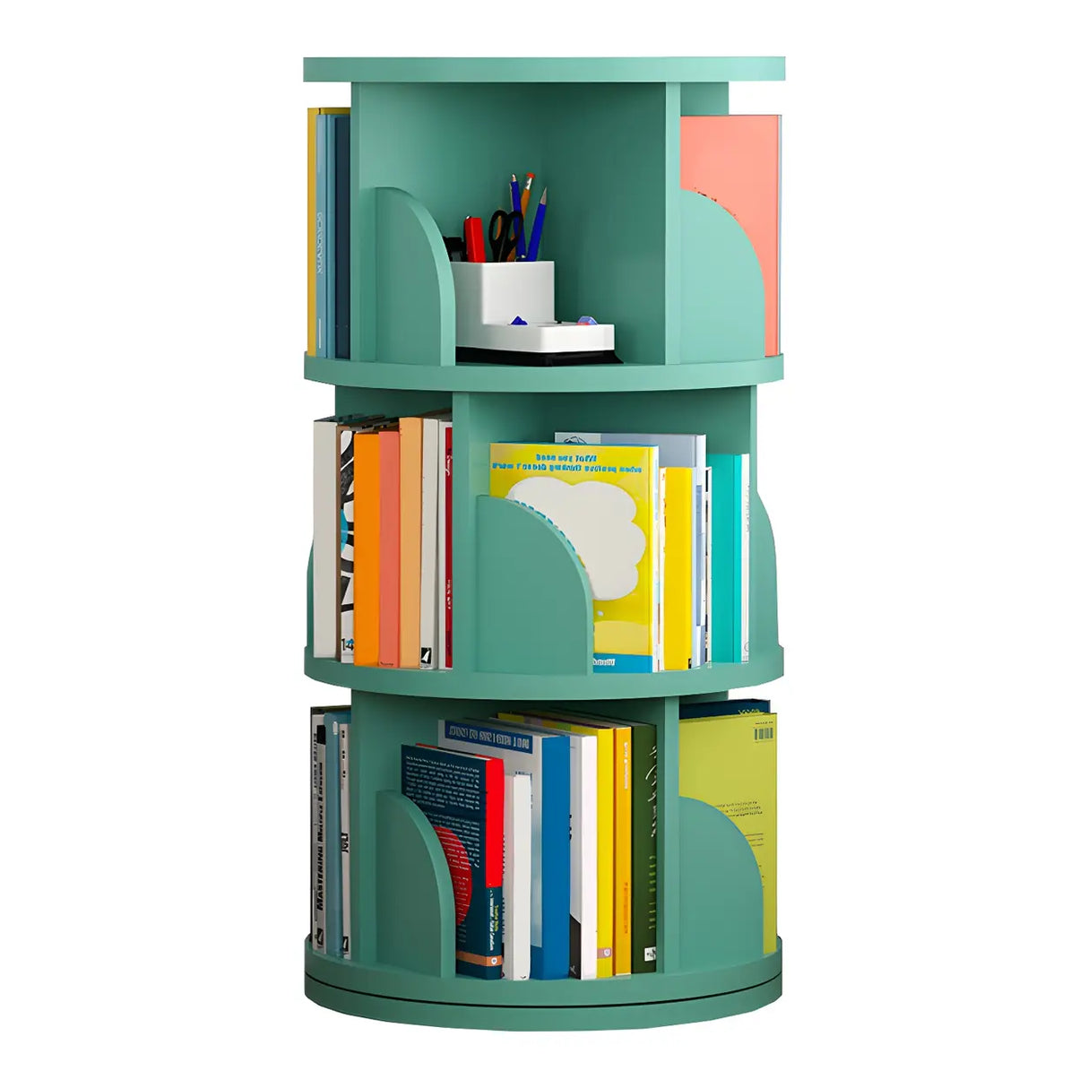 Simple Vertical Round Revolving Wooden Narrow Bookcase Image - 24
