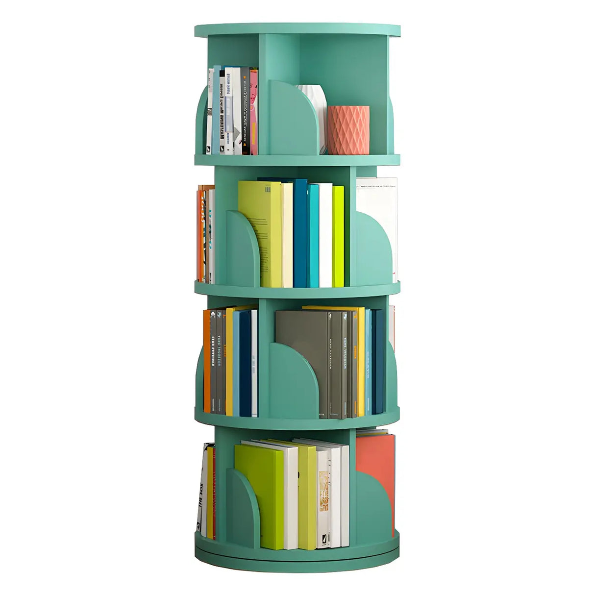 Simple Vertical Round Revolving Wooden Narrow Bookcase Image - 26