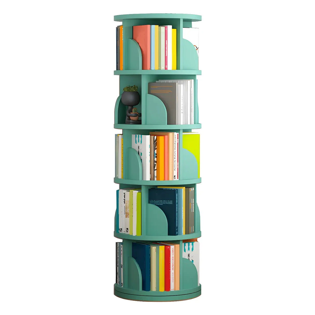 Simple Vertical Round Revolving Wooden Narrow Bookcase Image - 27