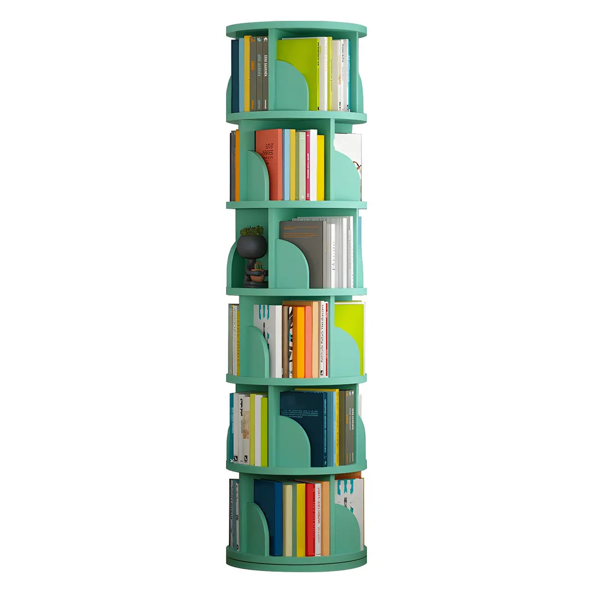 Simple Vertical Round Revolving Wooden Narrow Bookcase Image - 29