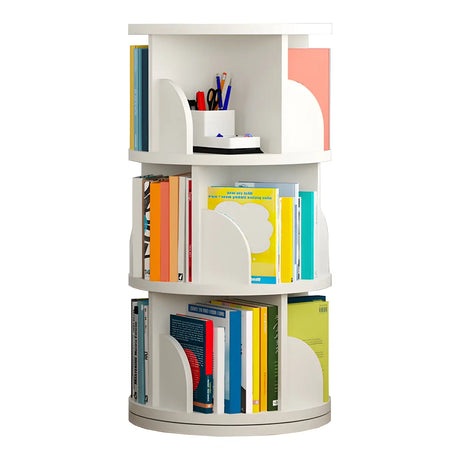 Simple Vertical Round Revolving Wooden Narrow Bookcase Image - 2