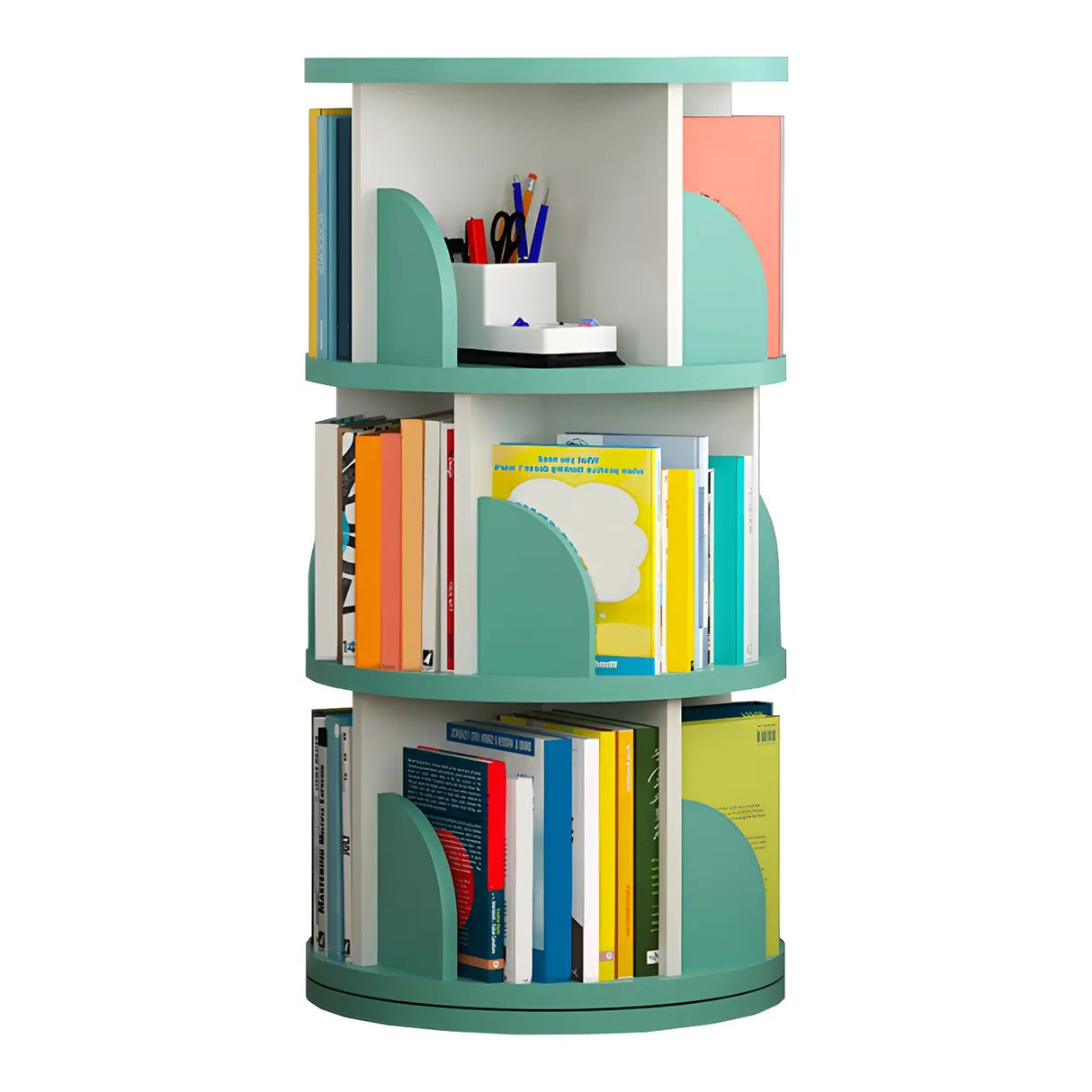 Simple Vertical Round Revolving Wooden Narrow Bookcase Image - 31