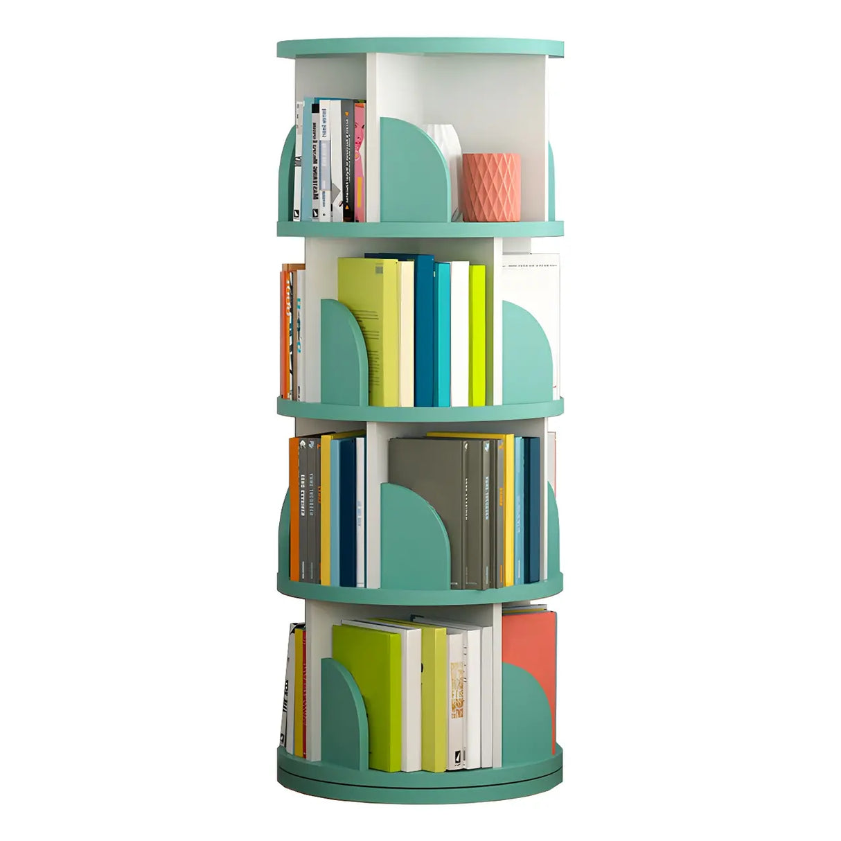 Simple Vertical Round Revolving Wooden Narrow Bookcase Image - 32