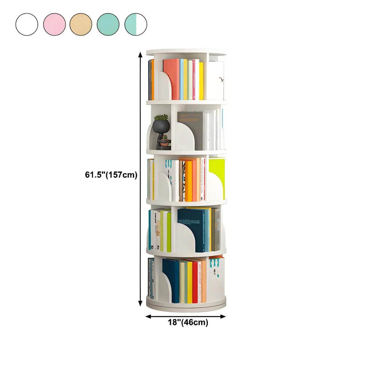 Simple Vertical Round Revolving Wooden Narrow Bookcase Image - 36