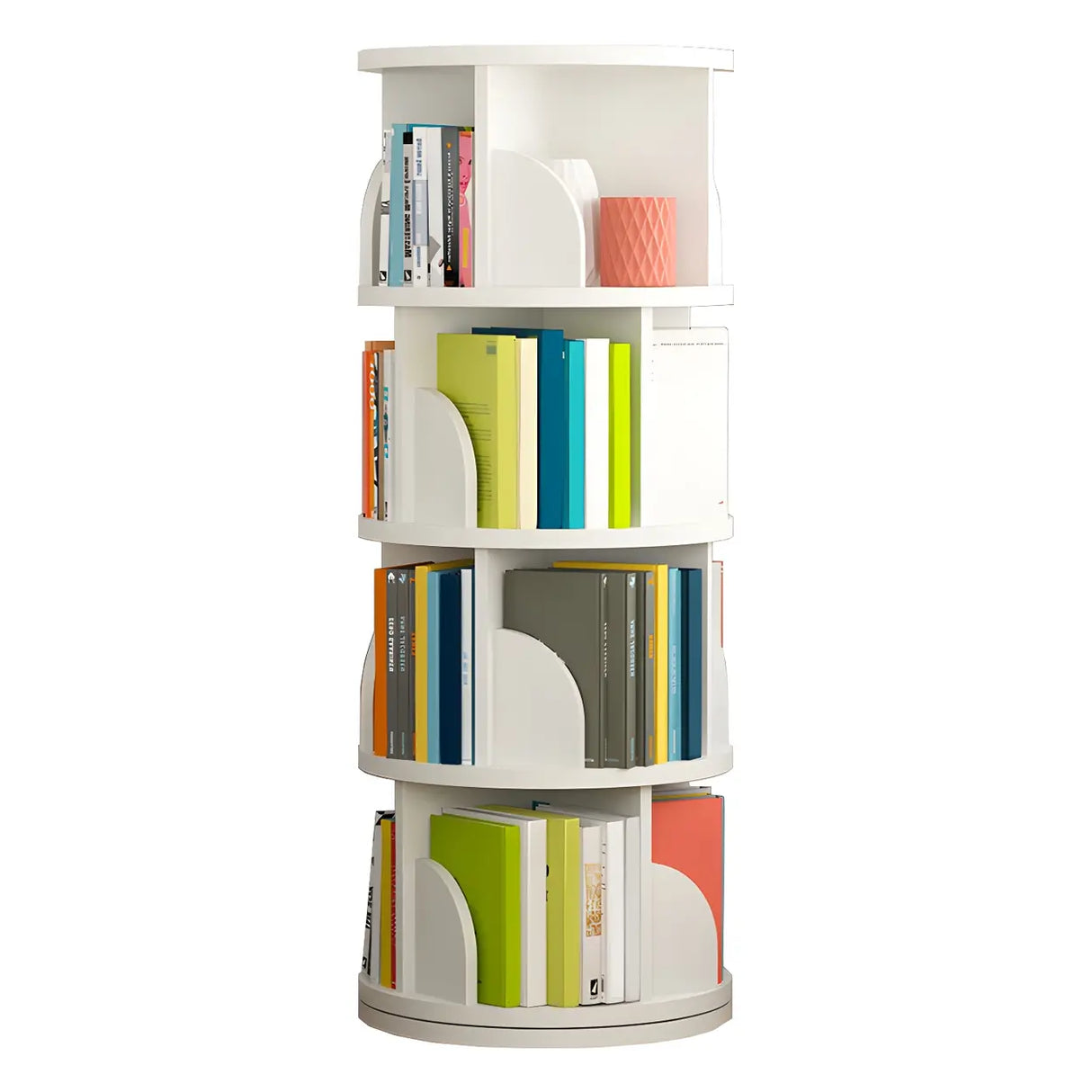 Simple Vertical Round Revolving Wooden Narrow Bookcase Image - 3