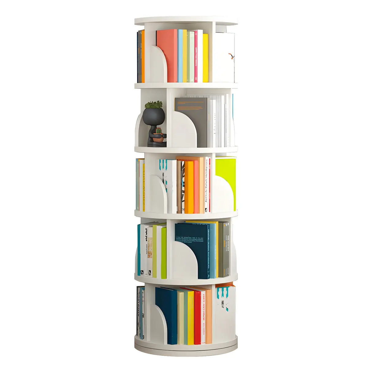 Simple Vertical Round Revolving Wooden Narrow Bookcase Image - 6