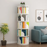 Simple Vertical Round Revolving Wooden Narrow Bookcase Image - 7