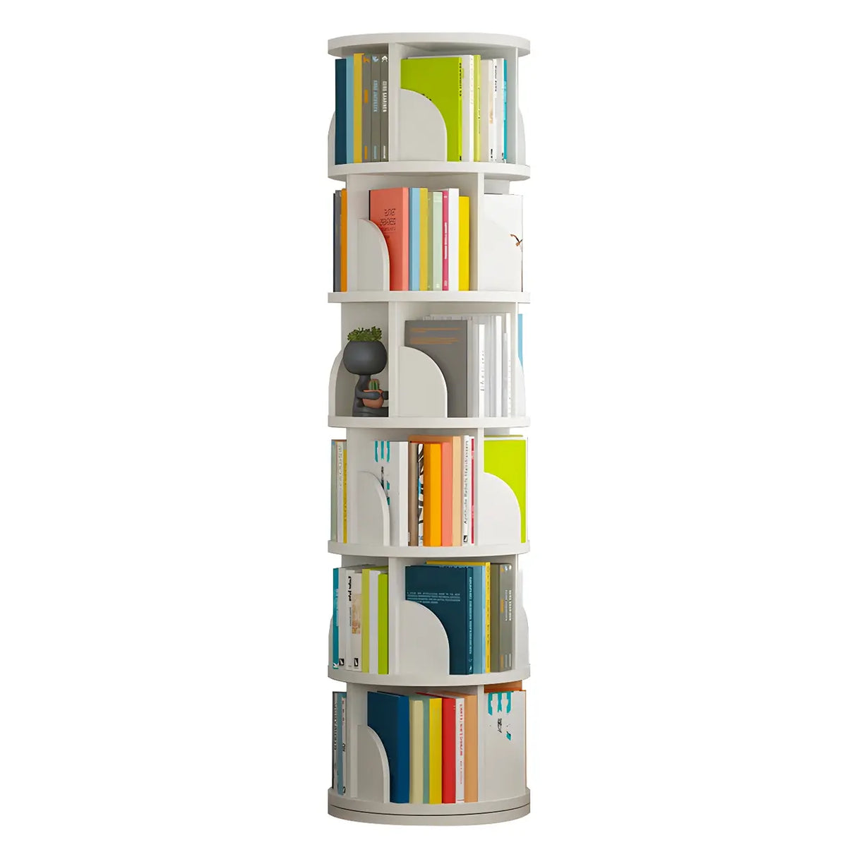 Simple Vertical Round Revolving Wooden Narrow Bookcase Image - 8