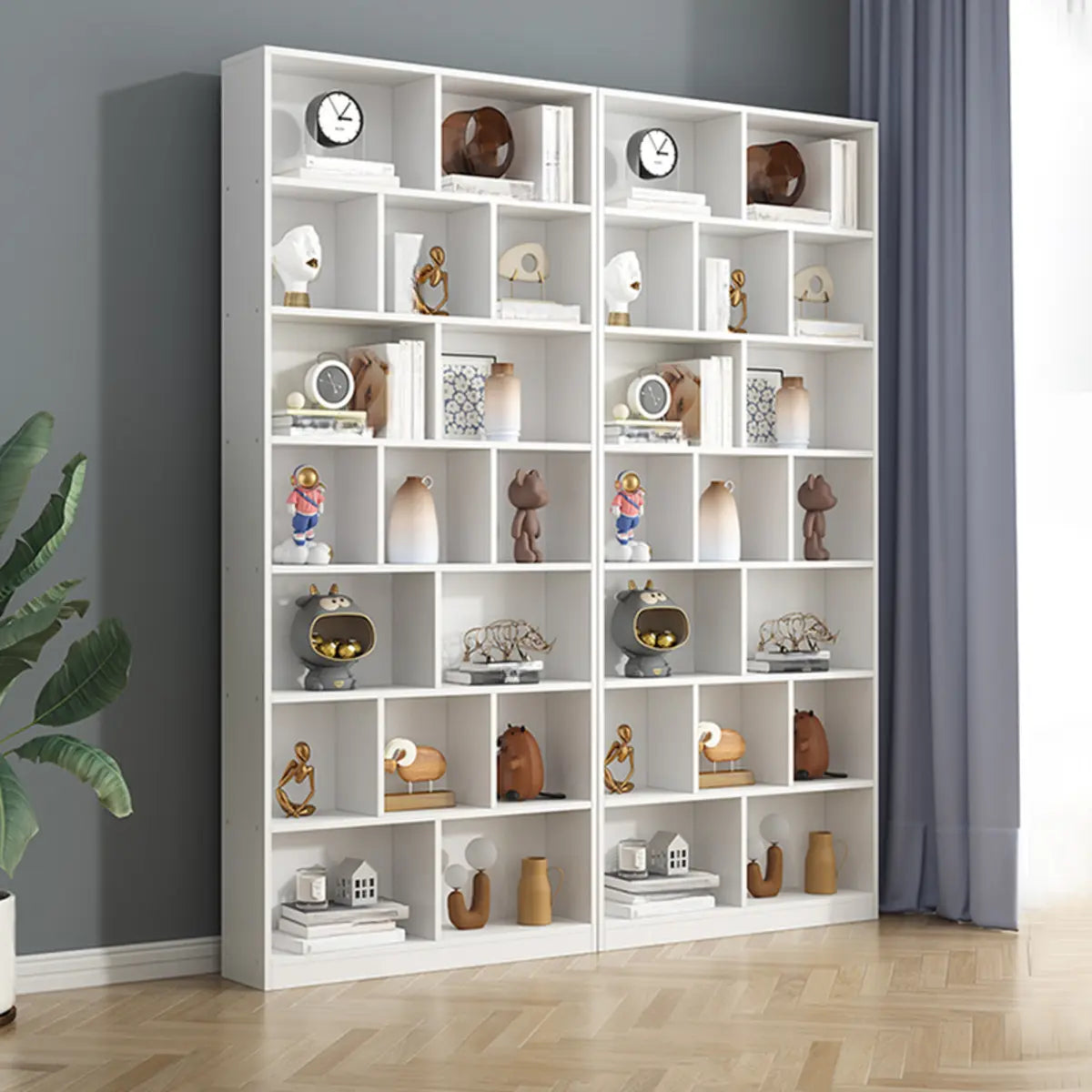 Simple Vertical White Wood Rectangular Narrow Bookcase Image - 1