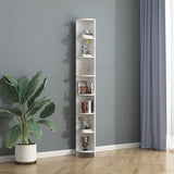 Simple Vertical White Wood Rectangular Narrow Bookcase Image - 11