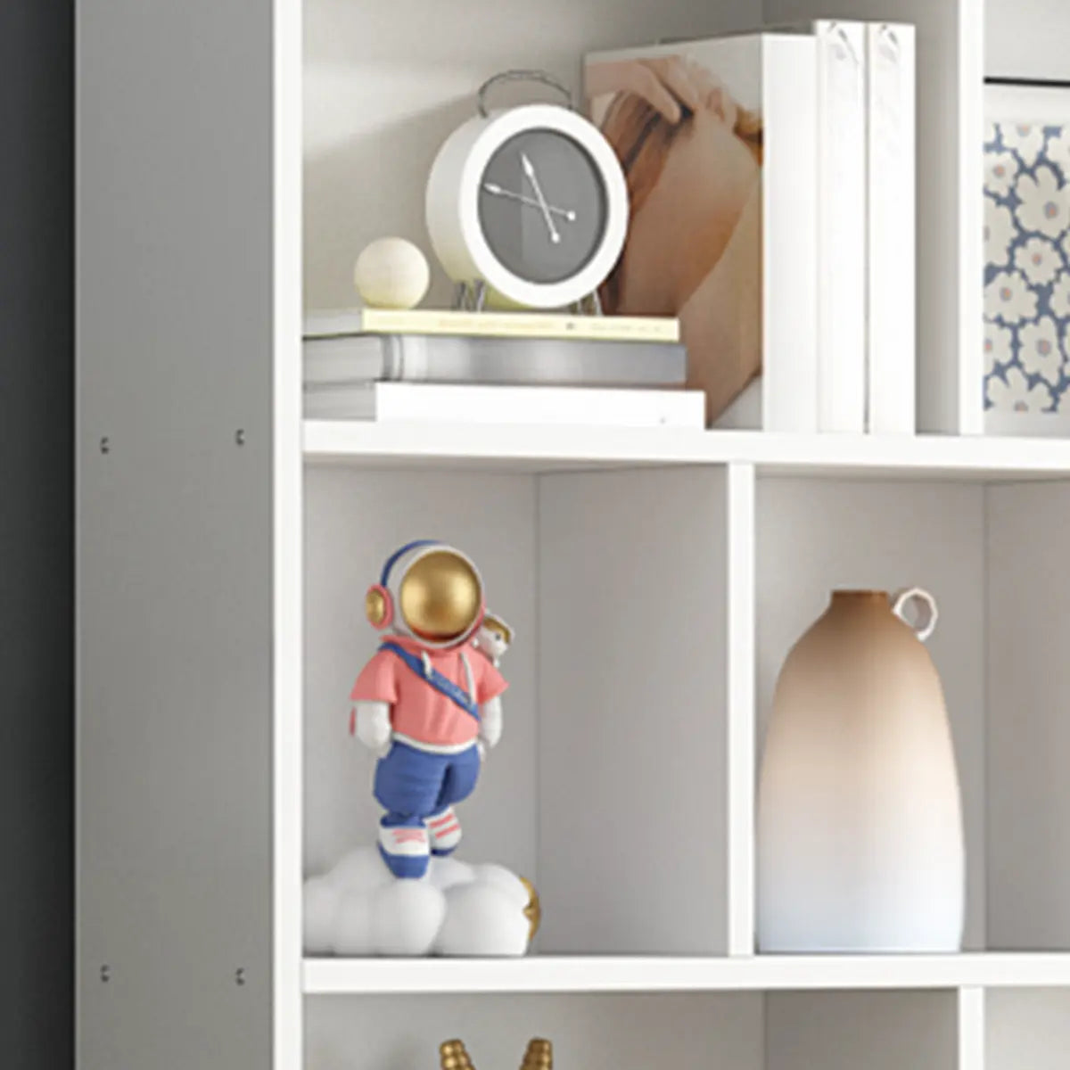 Simple Vertical White Wood Rectangular Narrow Bookcase Image - 12