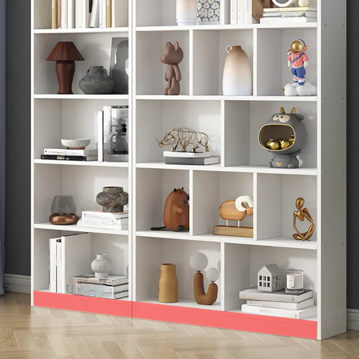 Simple Vertical White Wood Rectangular Narrow Bookcase Image - 14