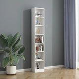Simple Vertical White Wood Rectangular Narrow Bookcase Image - 2