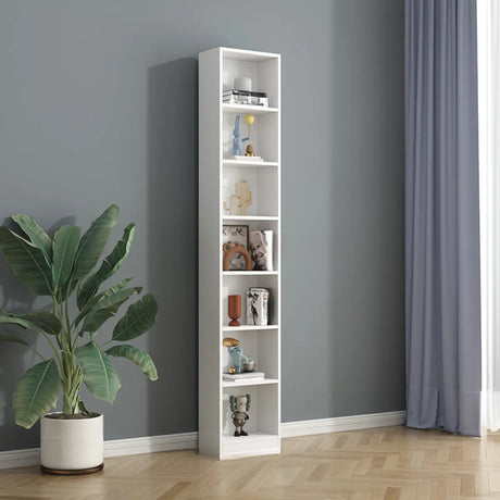 Simple Vertical White Wood Rectangular Narrow Bookcase Image - 2