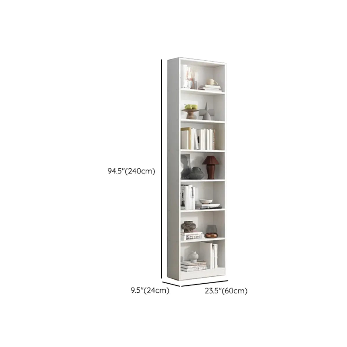 Simple Vertical White Wood Rectangular Narrow Bookcase 