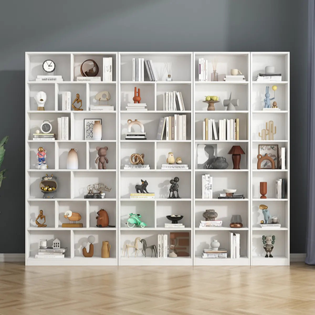 Simple Vertical White Wood Rectangular Narrow Bookcase Image - 4