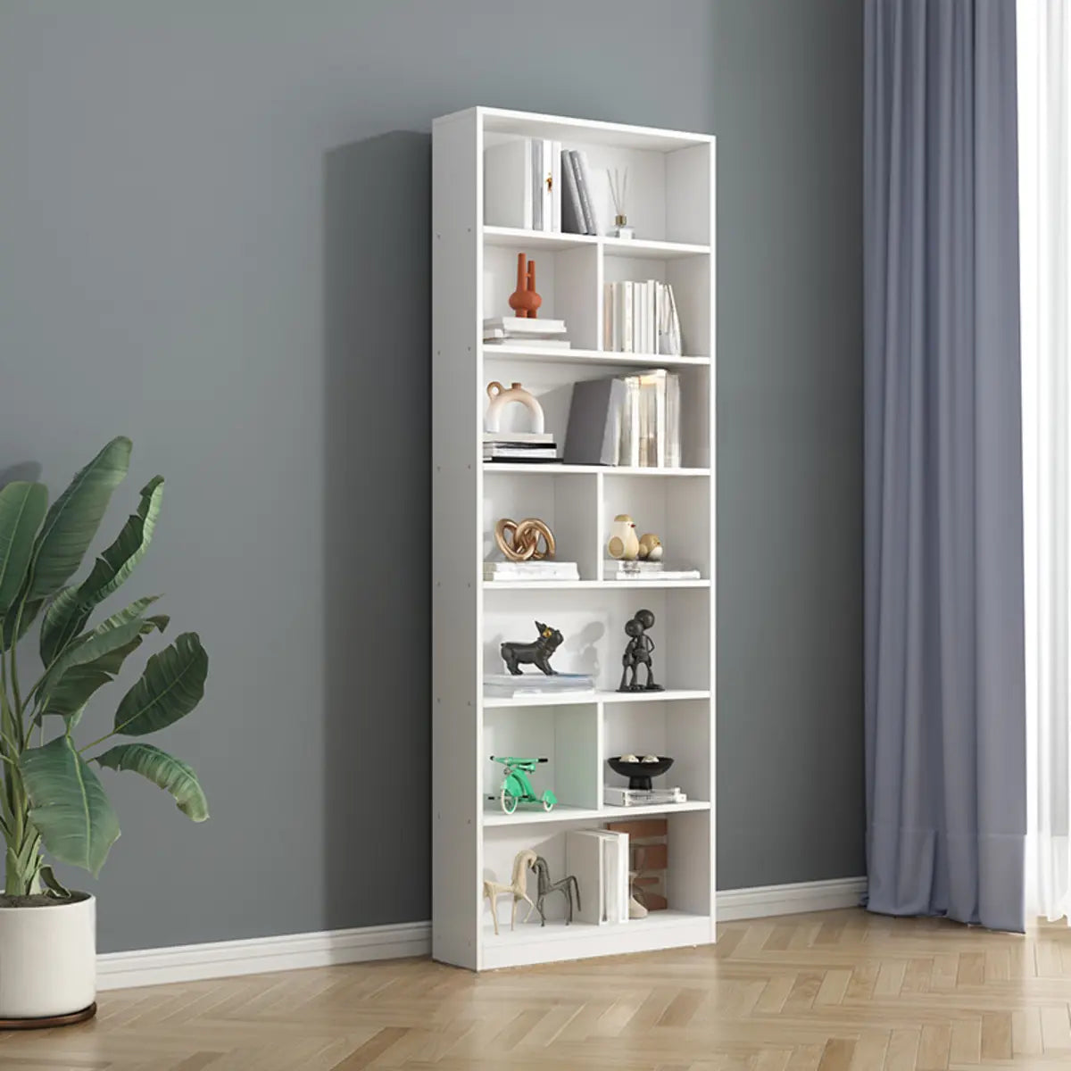 Simple Vertical White Wood Rectangular Narrow Bookcase Image - 5