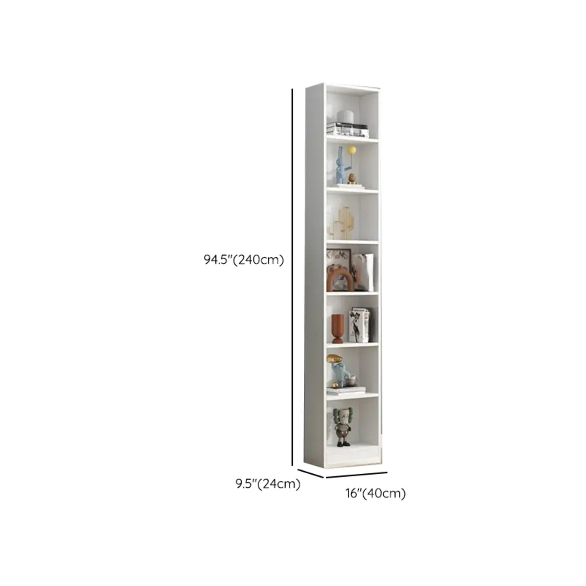 Simple Vertical White Wood Rectangular Narrow Bookcase Image - 19