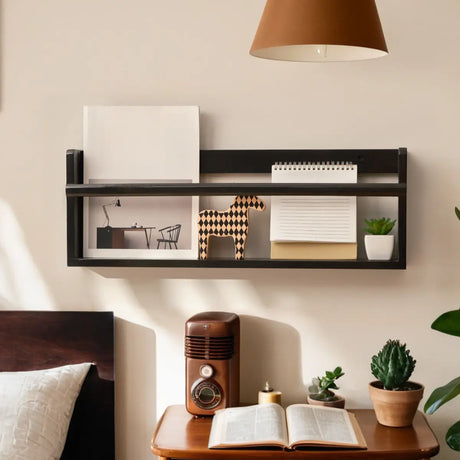 Simple Wall-Mounted Rectangle Small Wooden Bookcase Image - 1