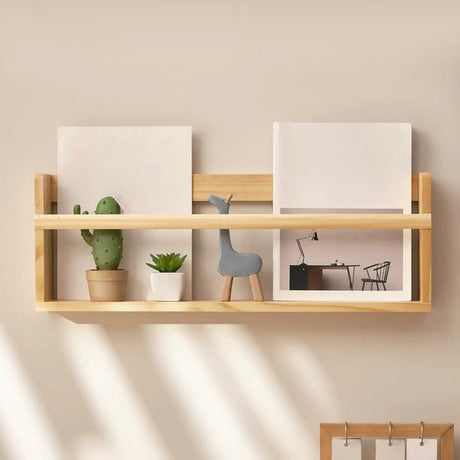 Simple Wall-Mounted Rectangle Small Wooden Bookcase Image - 2