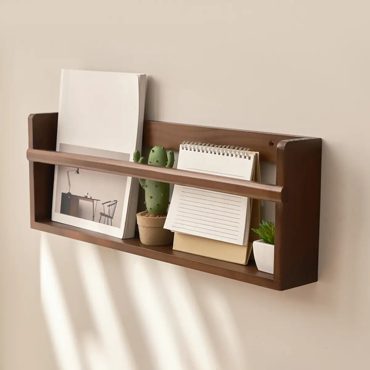Simple Wall-Mounted Rectangle Small Wooden Bookcase Image - 4
