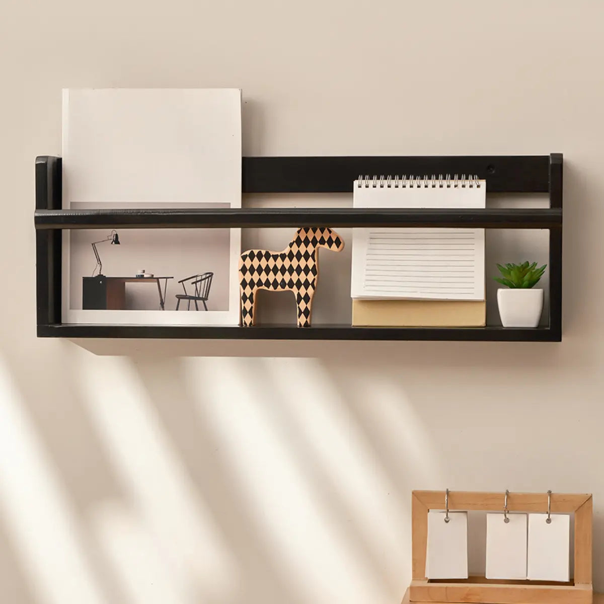 Simple Wall-Mounted Rectangle Small Wooden Bookcase Image - 6
