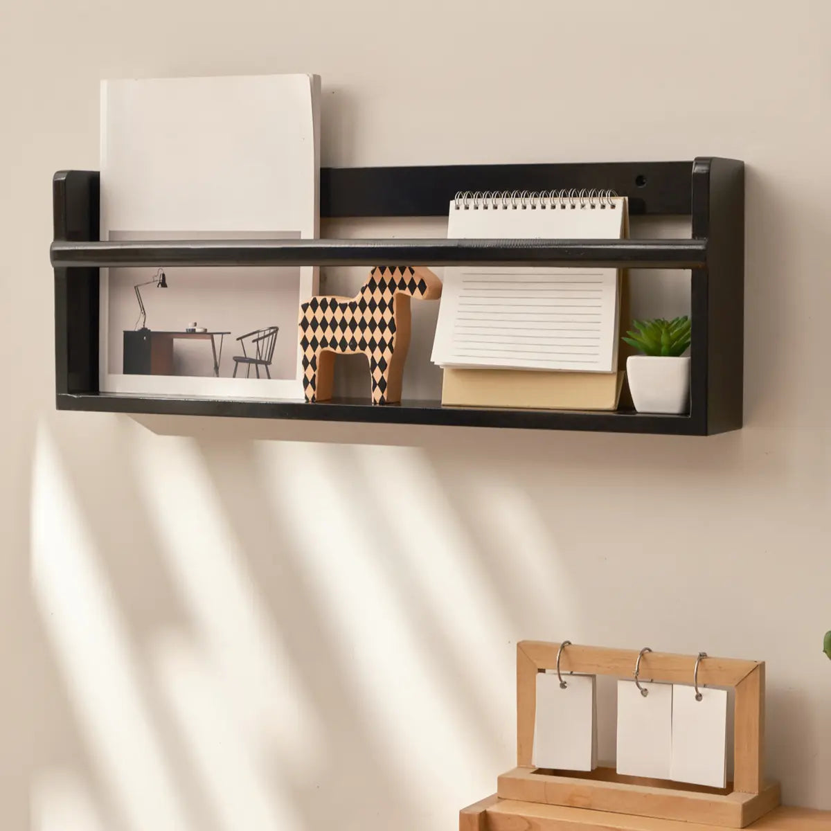 Simple Wall-Mounted Rectangle Small Wooden Bookcase Image - 7