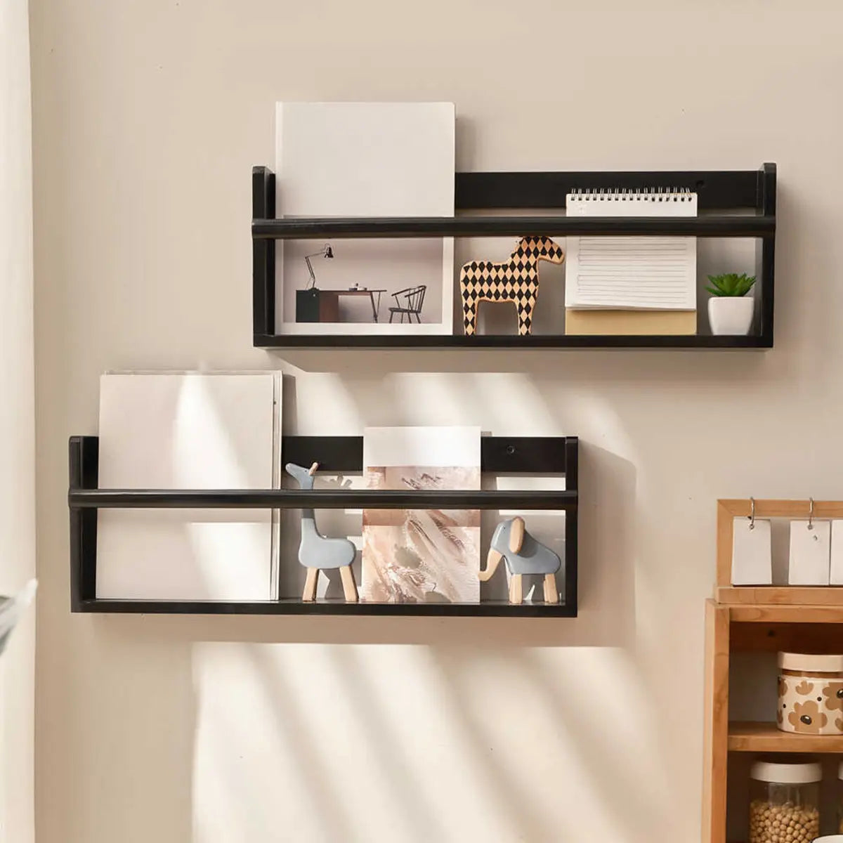 Simple Wall-Mounted Rectangle Small Wooden Bookcase Image - 8