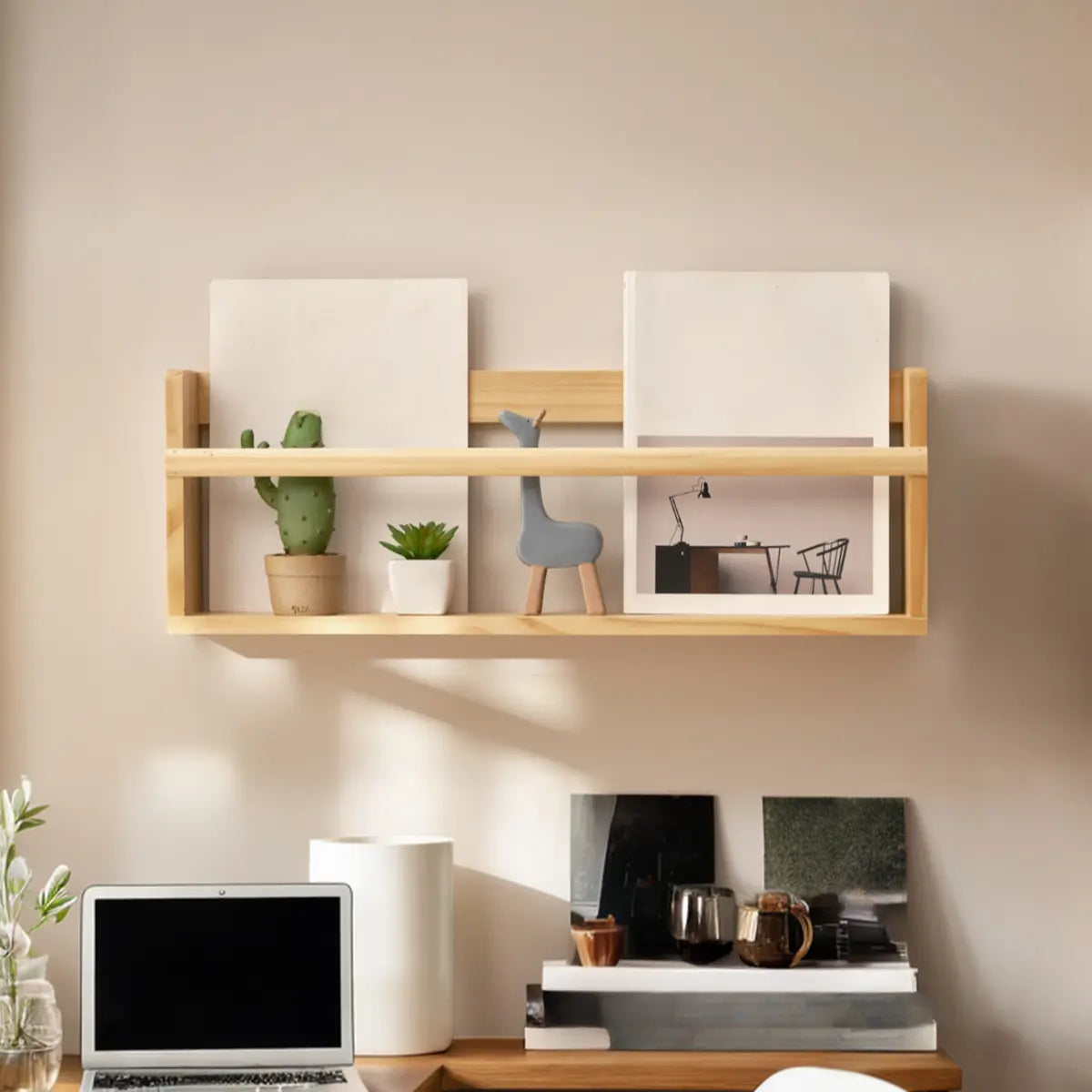 Simple Wall-Mounted Rectangle Small Wooden Bookcase Image - 9