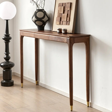 Simple Walnut Brown Rectangular Storage Console Table Image - 3
