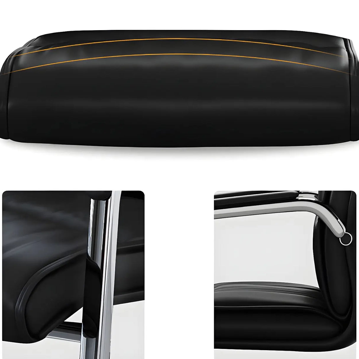 Simple Waterfall Seat Leather Black Office Conference Chair Image - 12