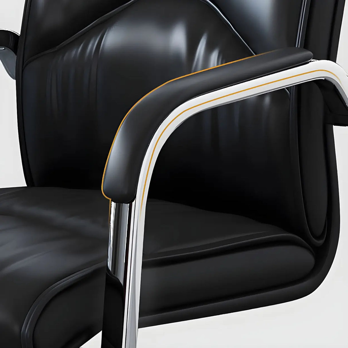 Simple Waterfall Seat Leather Black Office Conference Chair Image - 14