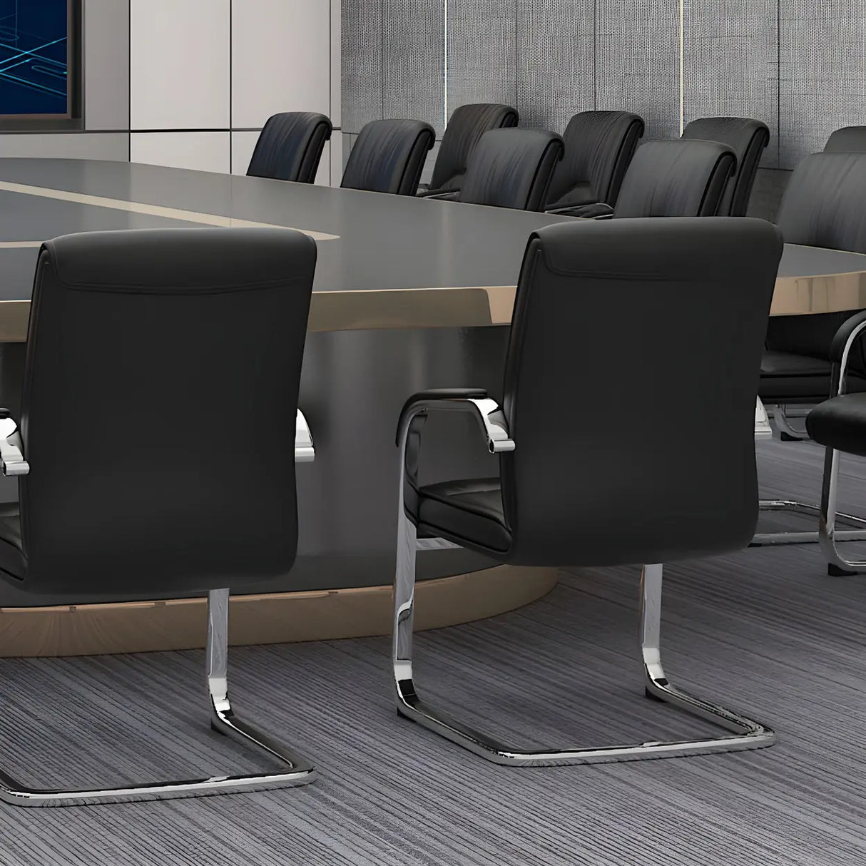 Simple Waterfall Seat Leather Black Office Conference Chair Image - 1
