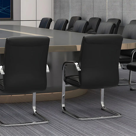 Simple Waterfall Seat Leather Black Office Conference Chair Image - 1