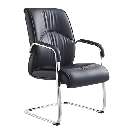 Simple Waterfall Seat Leather Black Office Conference Chair Image - 2