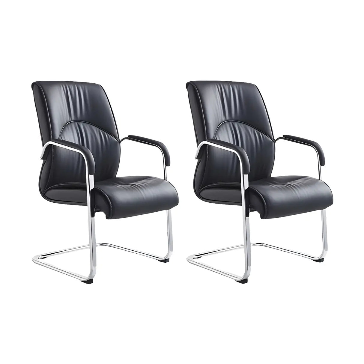 Simple Waterfall Seat Leather Black Office Conference Chair Image - 3