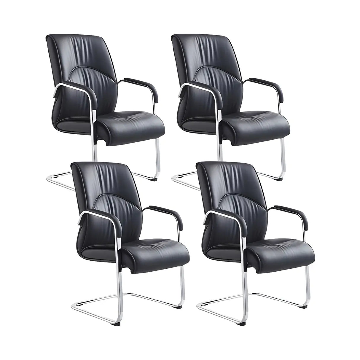 Simple Waterfall Seat Leather Black Office Conference Chair Image - 5