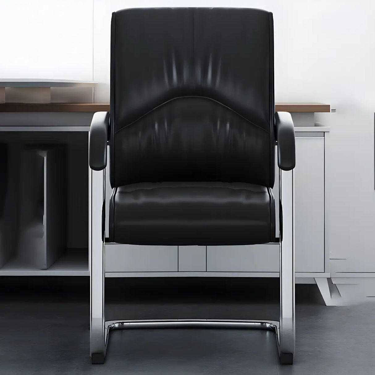 Simple Waterfall Seat Leather Black Office Conference Chair Image - 6