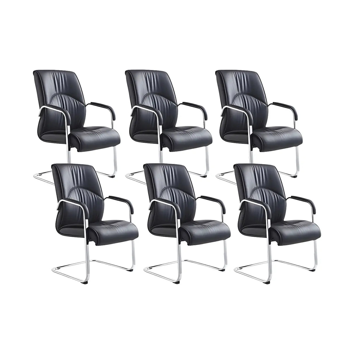 Simple Waterfall Seat Leather Black Office Conference Chair Image - 7