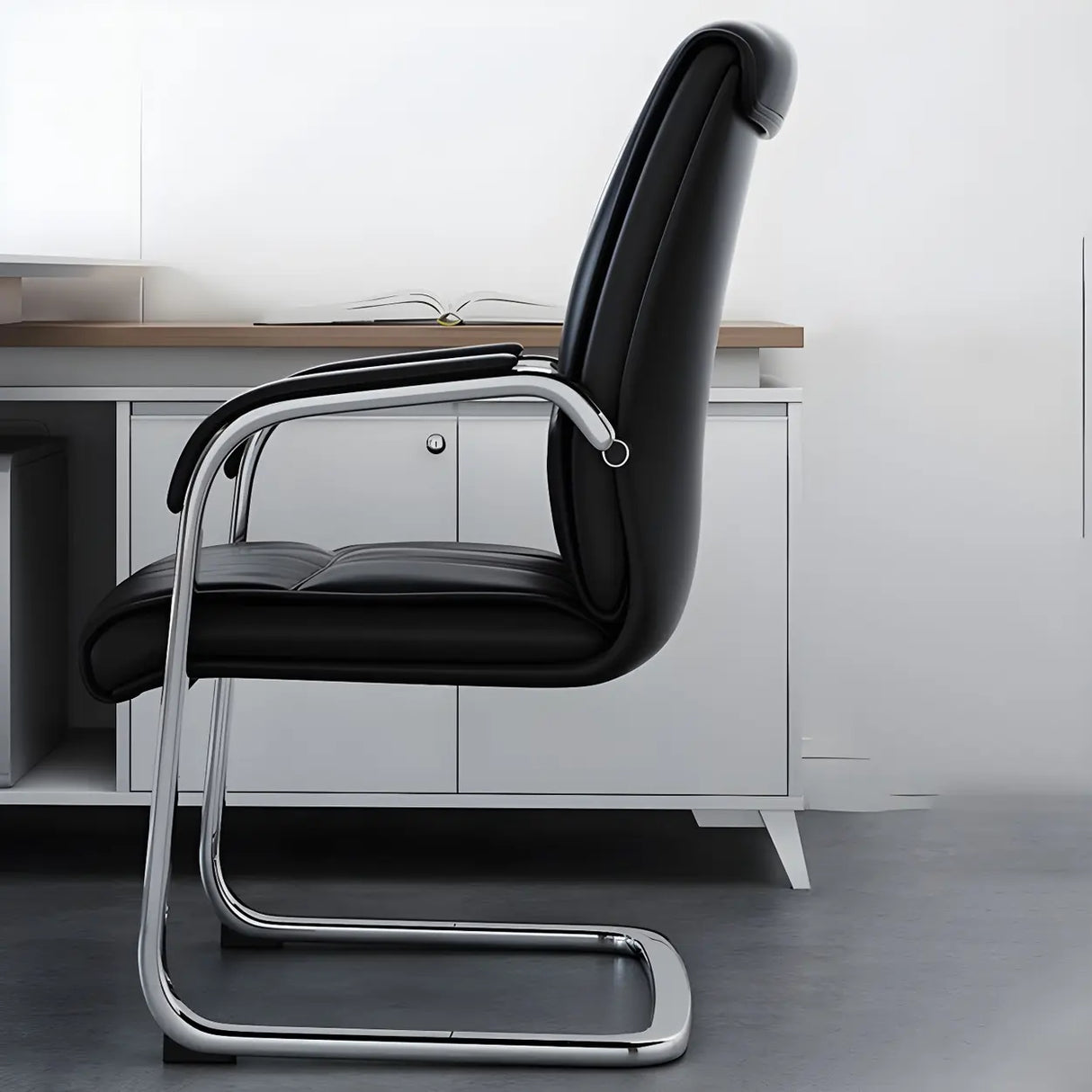 Simple Waterfall Seat Leather Black Office Conference Chair Image - 8