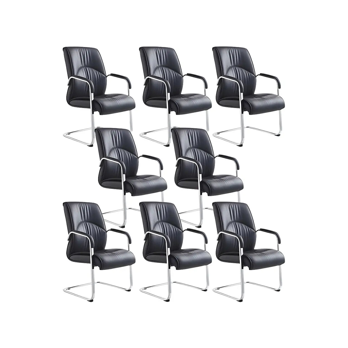Simple Waterfall Seat Leather Black Office Conference Chair Image - 9