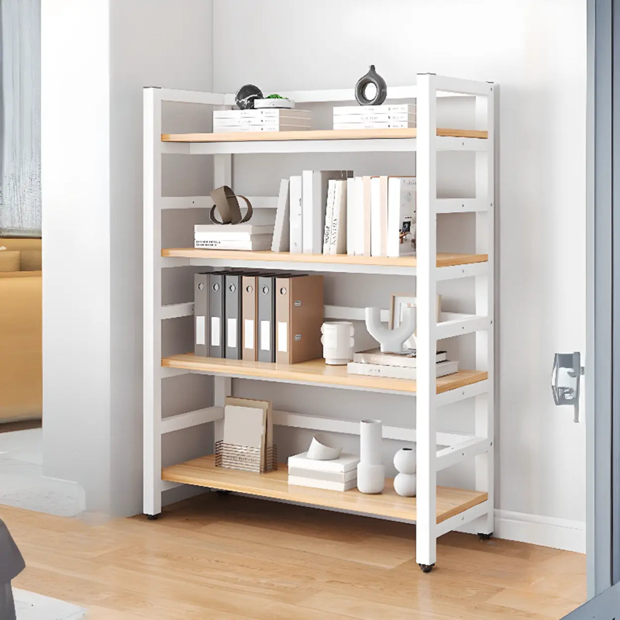 Simple White Alloy Frame Open Rectangular Bookshelf Image - 3