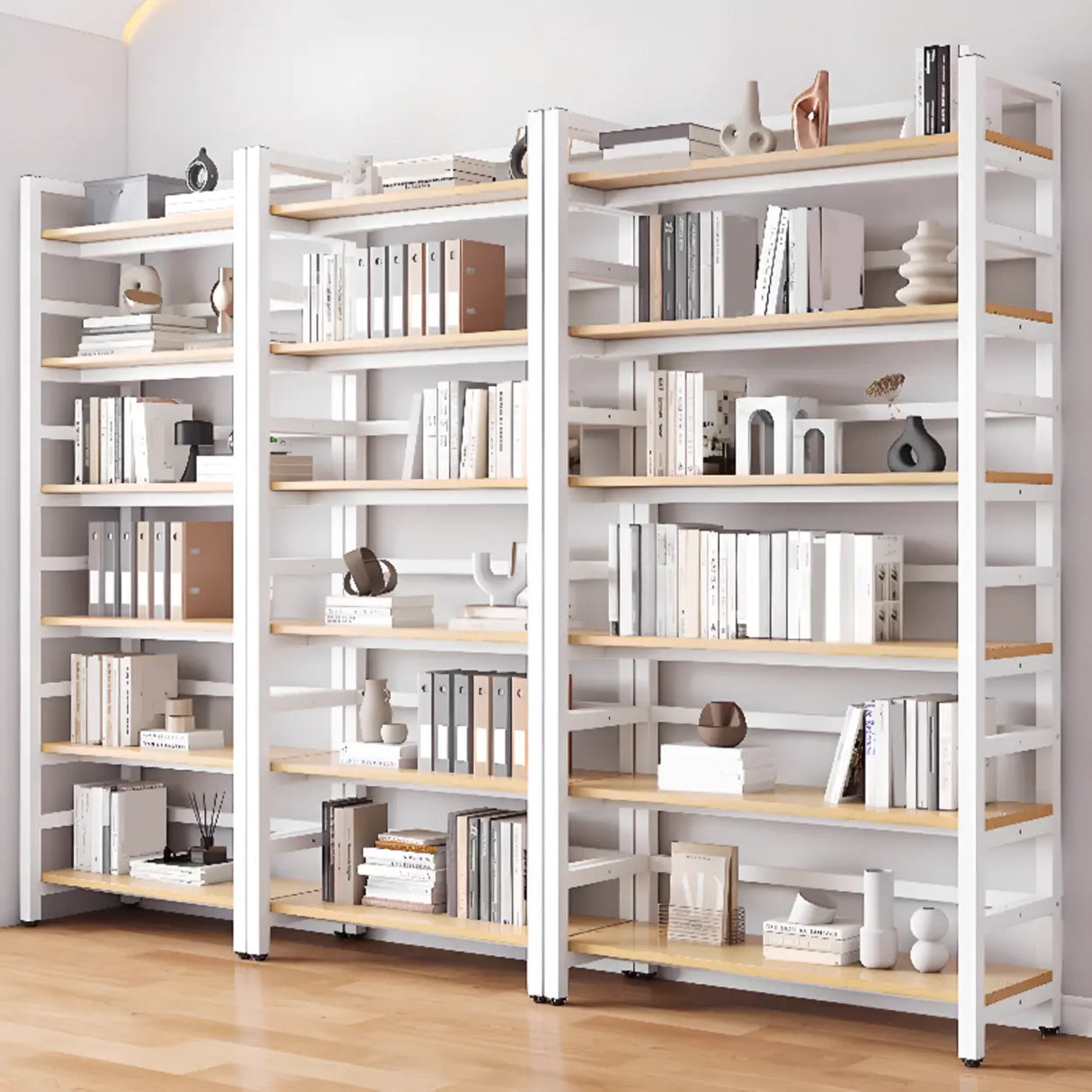 Simple White Alloy Frame Open Rectangular Bookshelf Image - 4