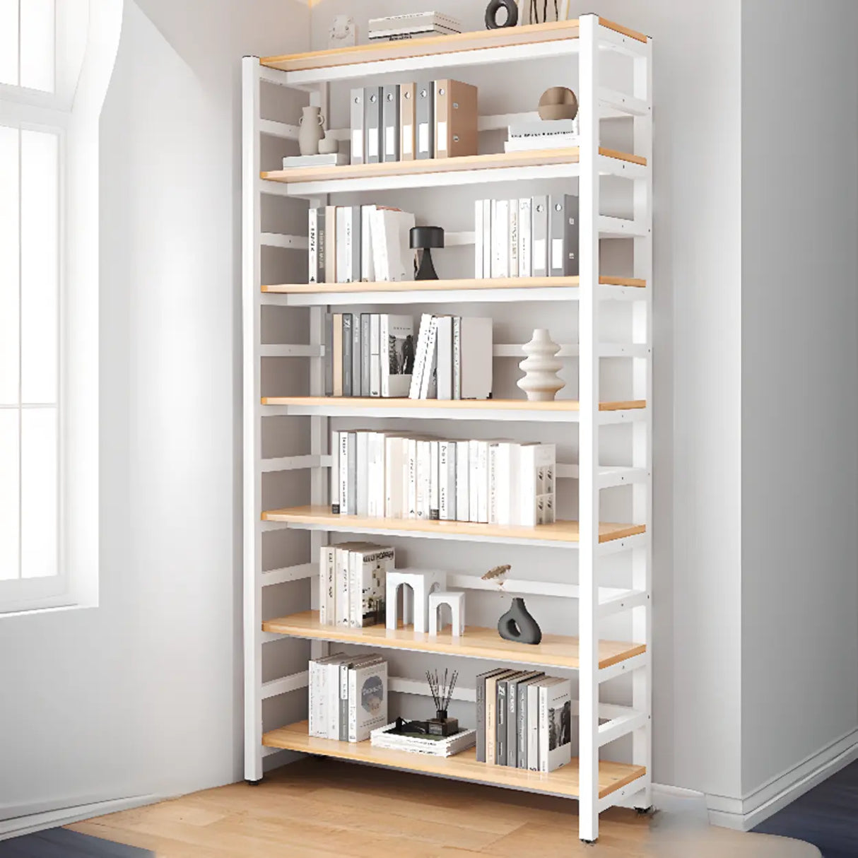 Simple White Alloy Frame Open Rectangular Bookshelf Image - 6