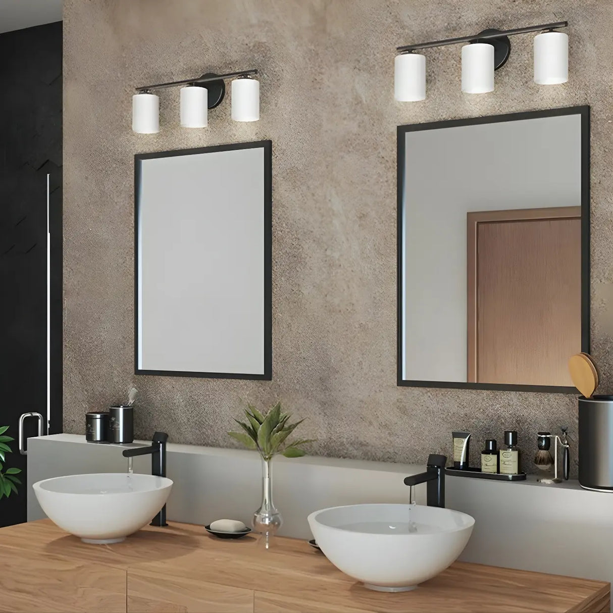 Simple White Cylinder Glass Chrome 3-Light Vanity Light Image - 16