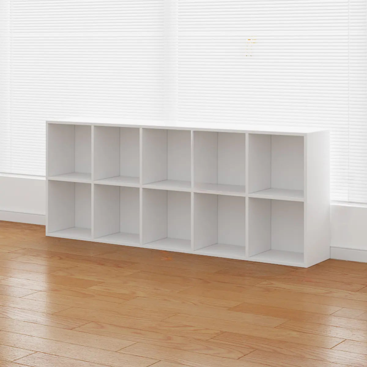 Simple White Horizontal Timber Wide Organizer Bookcase Image - 23