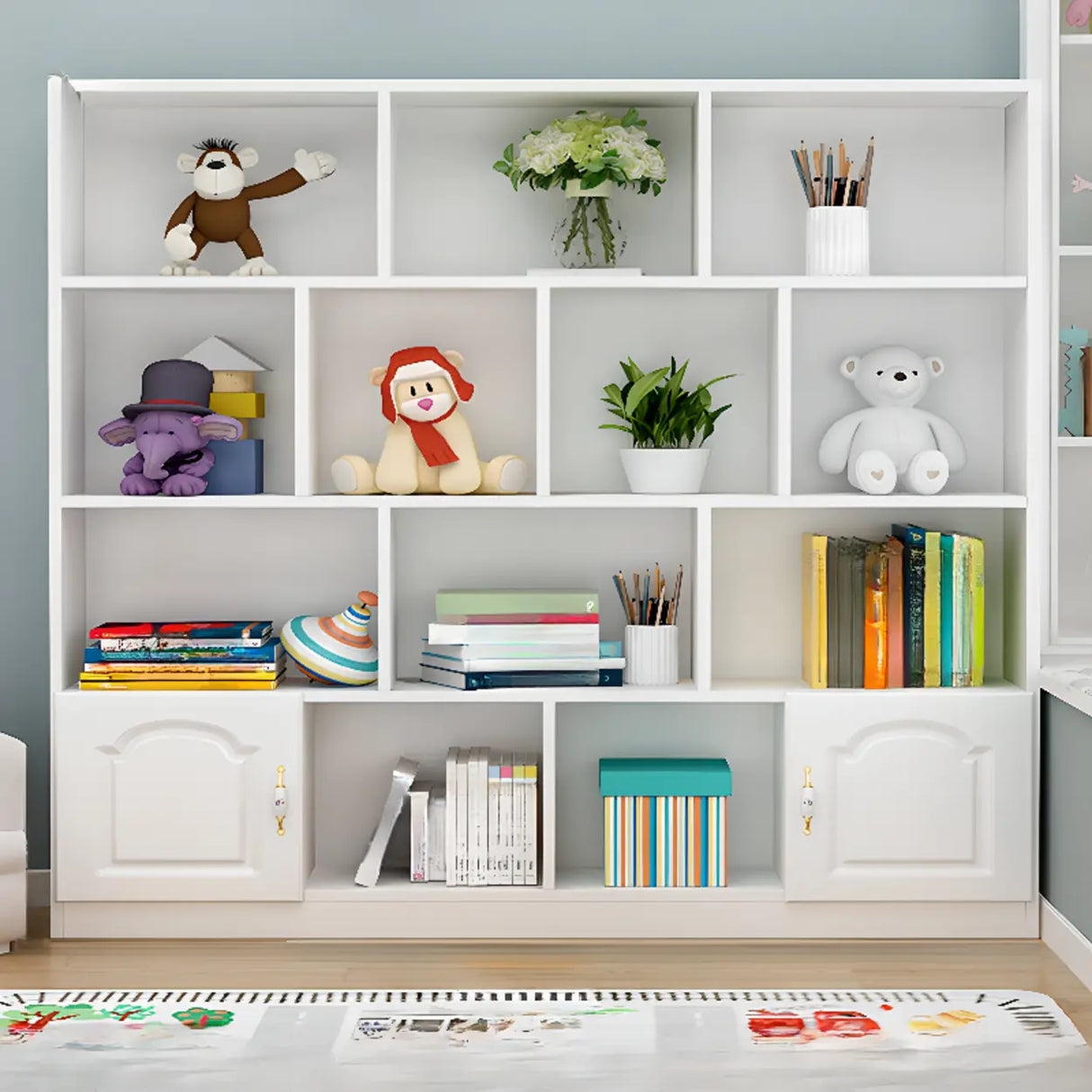 Simple White Modern Rectangular Storage Wide Bookcase Image - 21