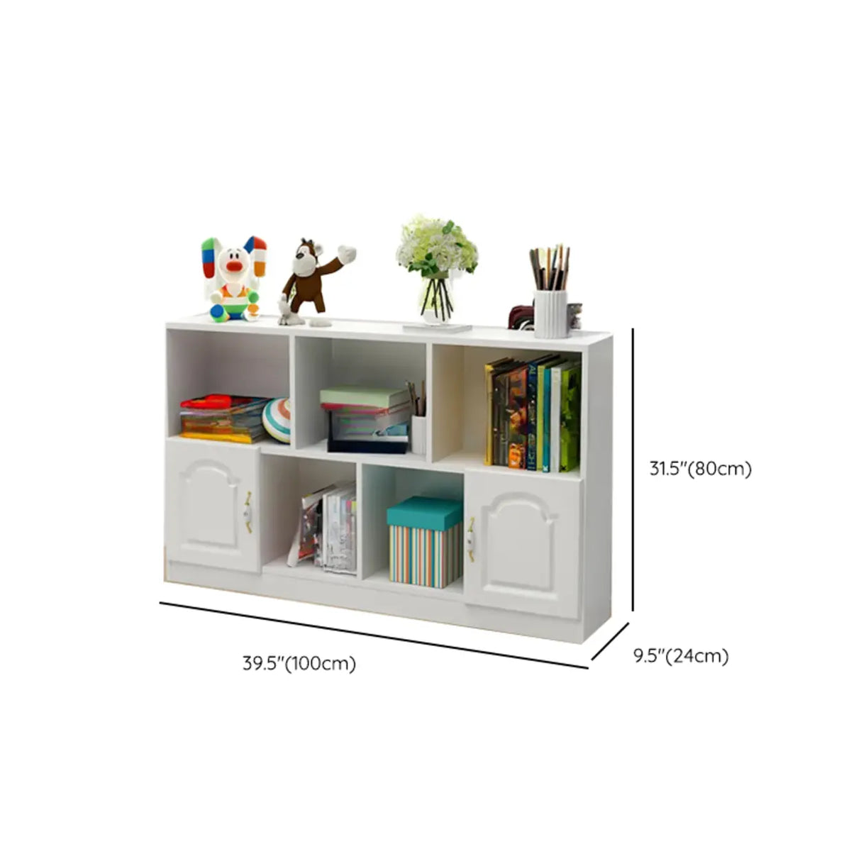 Simple White Modern Rectangular Storage Wide Bookcase 
