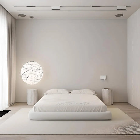 Simple White Queen Platform Fabric Modern Bed Frame Image - 1