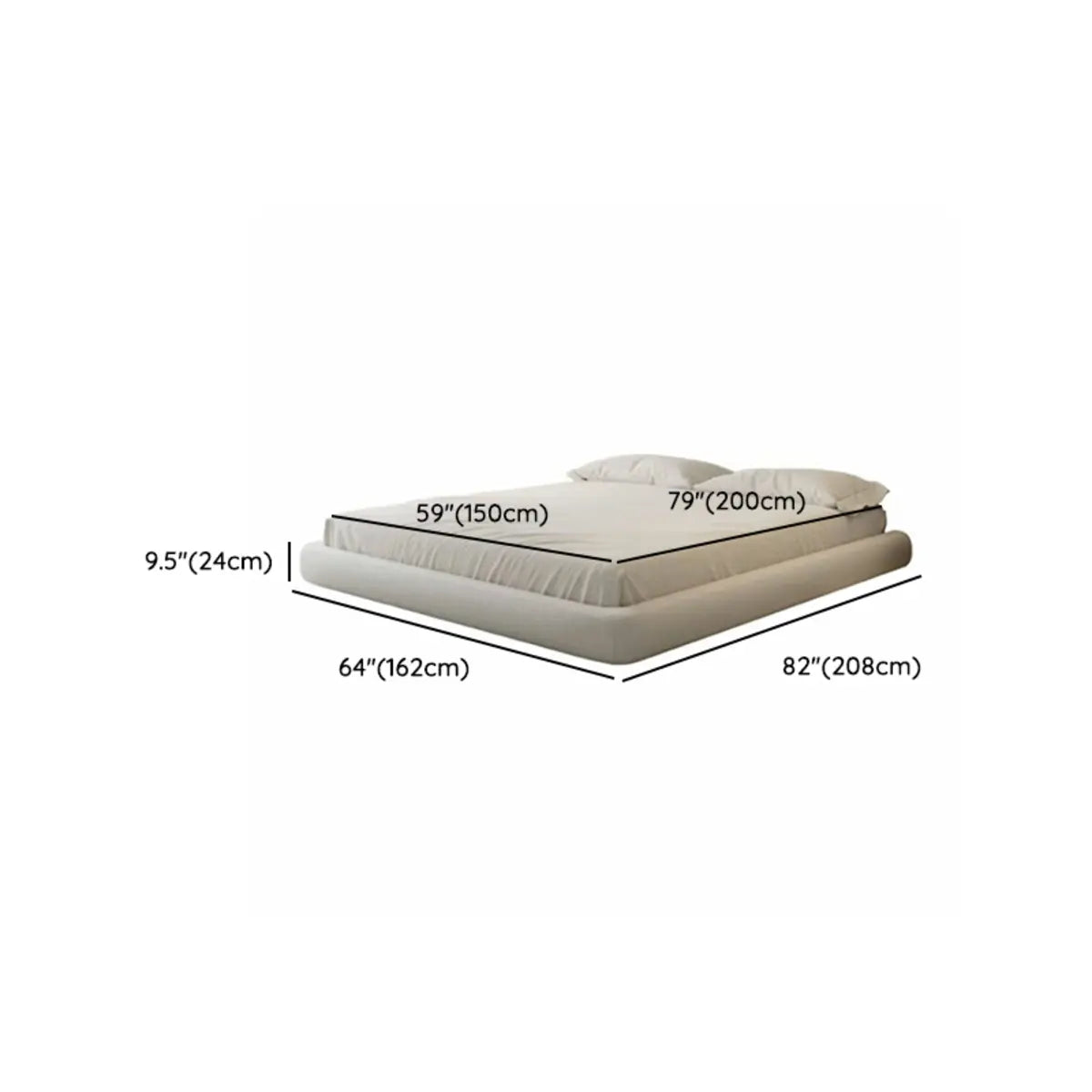 Simple White Queen Platform Fabric Modern Bed Frame 